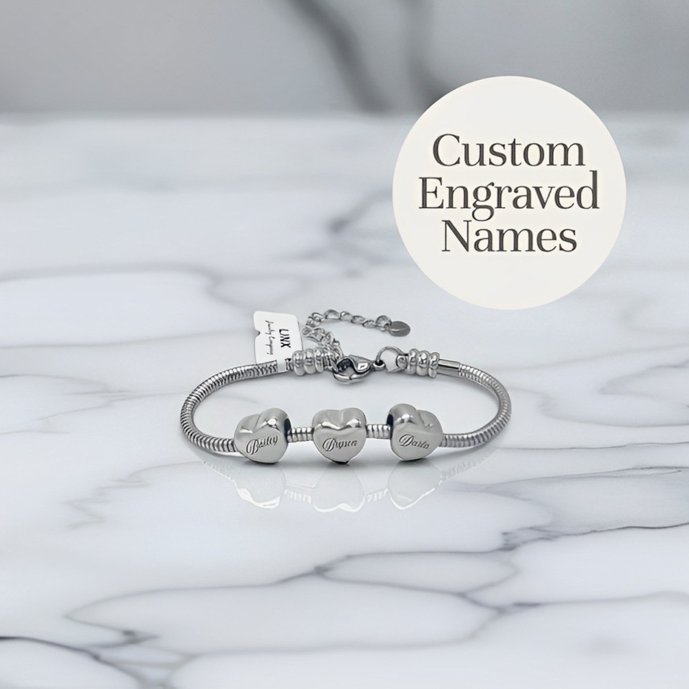 Linx Snake Chain Charm Bracelet with Custom Name Heart Charms